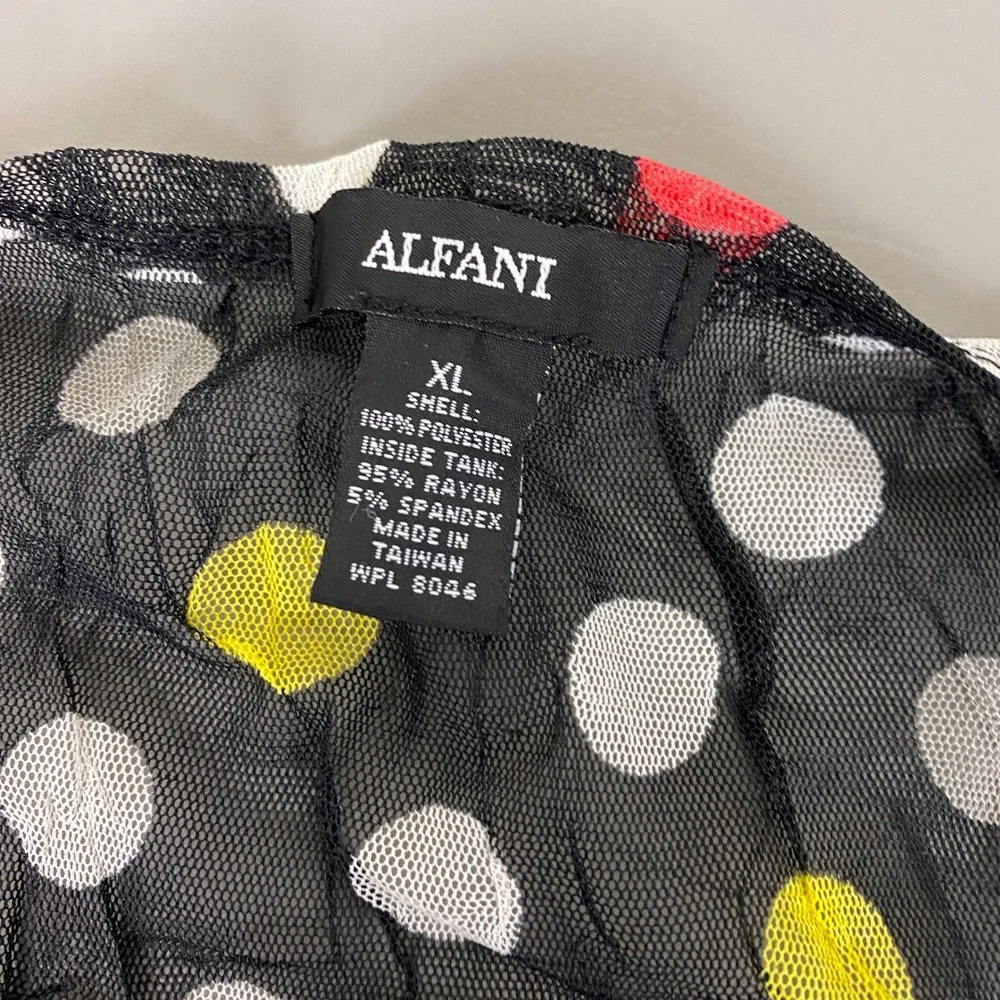 Alfani Blouse Womens XL Polka Dot Mesh V-Neck Black Red Yellow Cap Sleeve Peplum